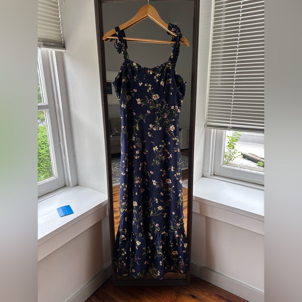Cofete Tea Length Smocking A-Shape blue midi Dress